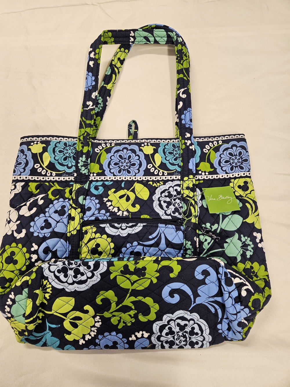 Vera Bradley Disney Parks Wheres Mickey Large Tote Bag Blue Green Quilted Floral